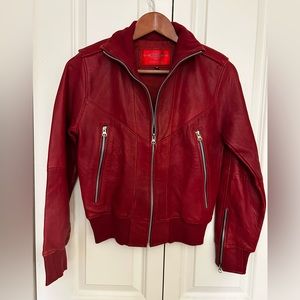 100% red leather vintage bomber jacket